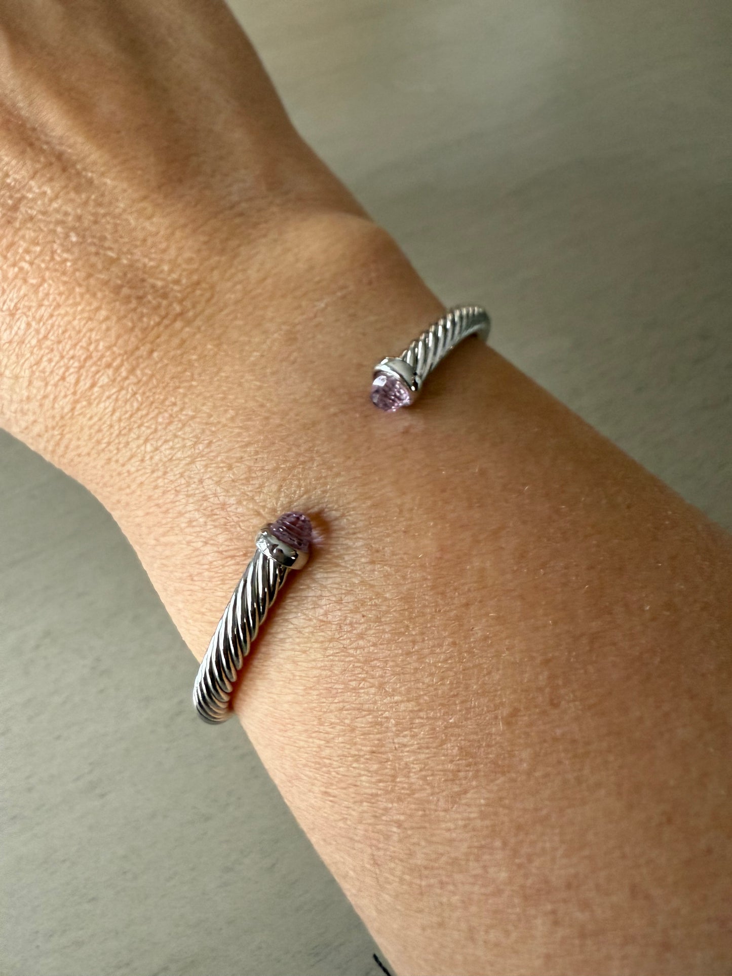 Silver cable cuff bracelet pink tips