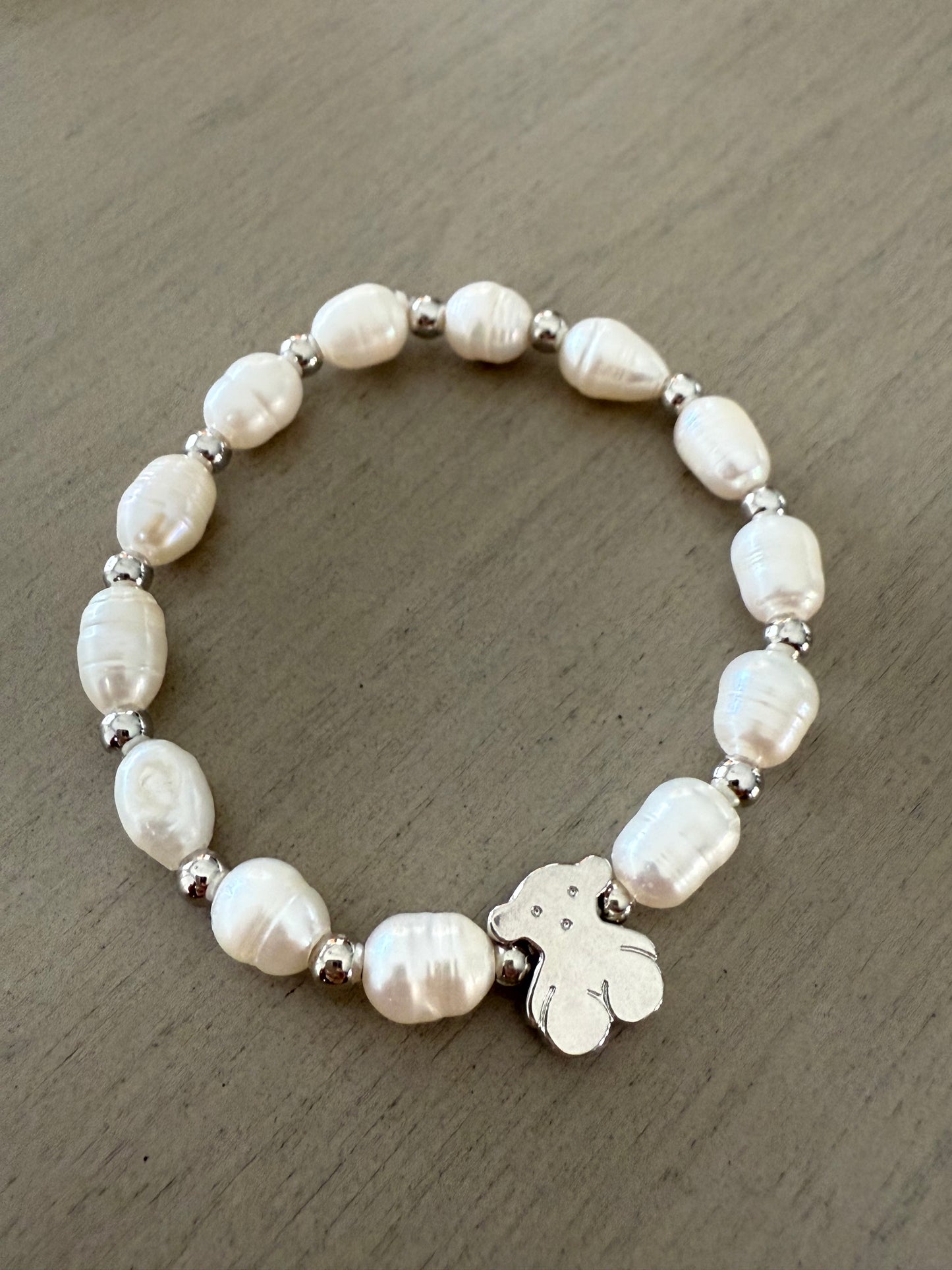 Silver teddy bear charm bracelet