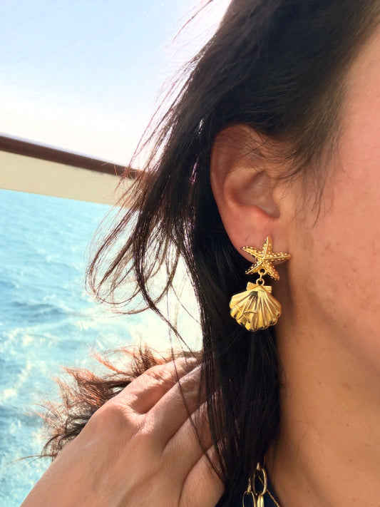 Starfish Shell Drop Earrings