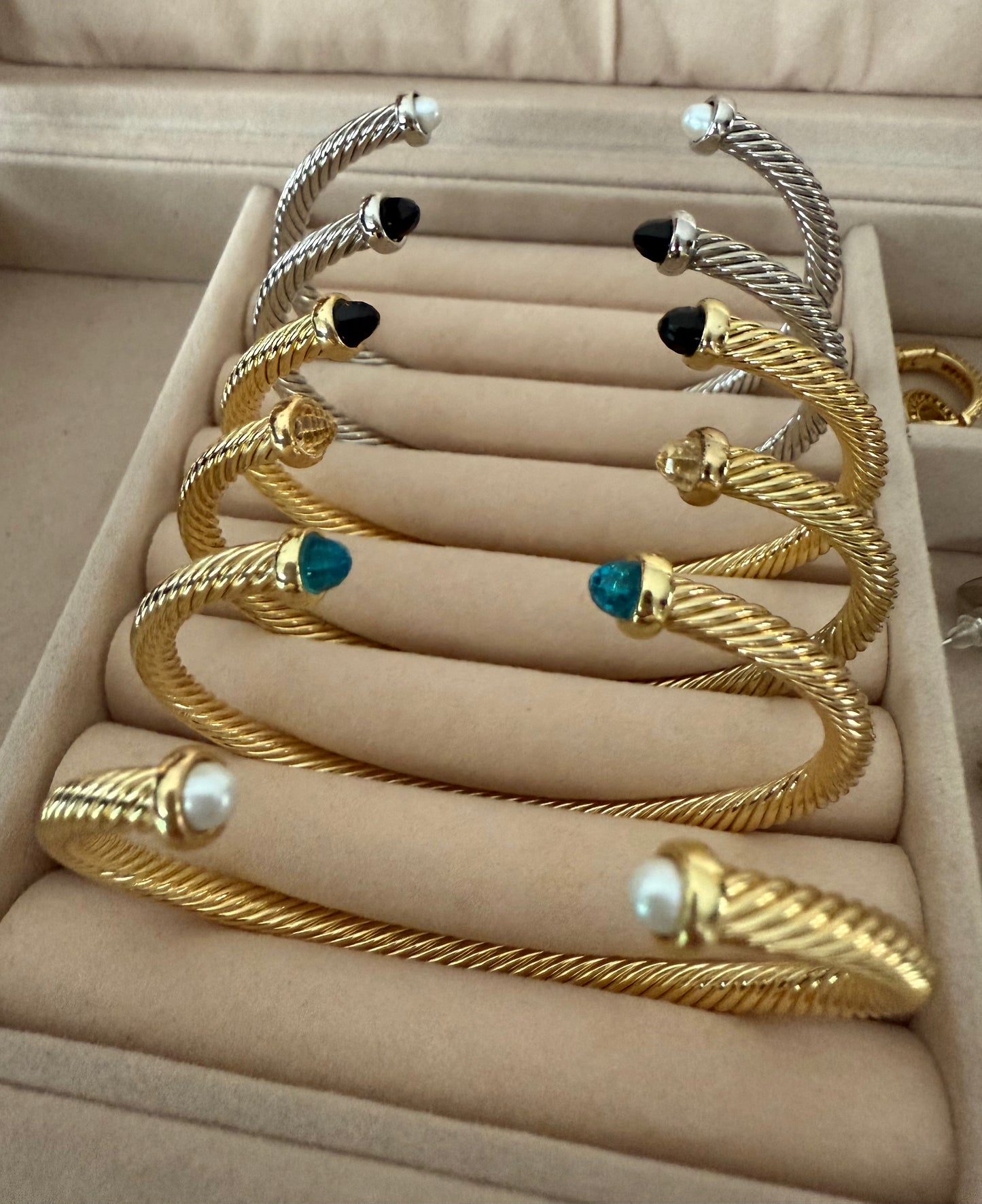 Twisted Cable Gemstone Cuff Bracelet