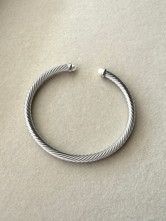 Cable cuff silver bracelet
