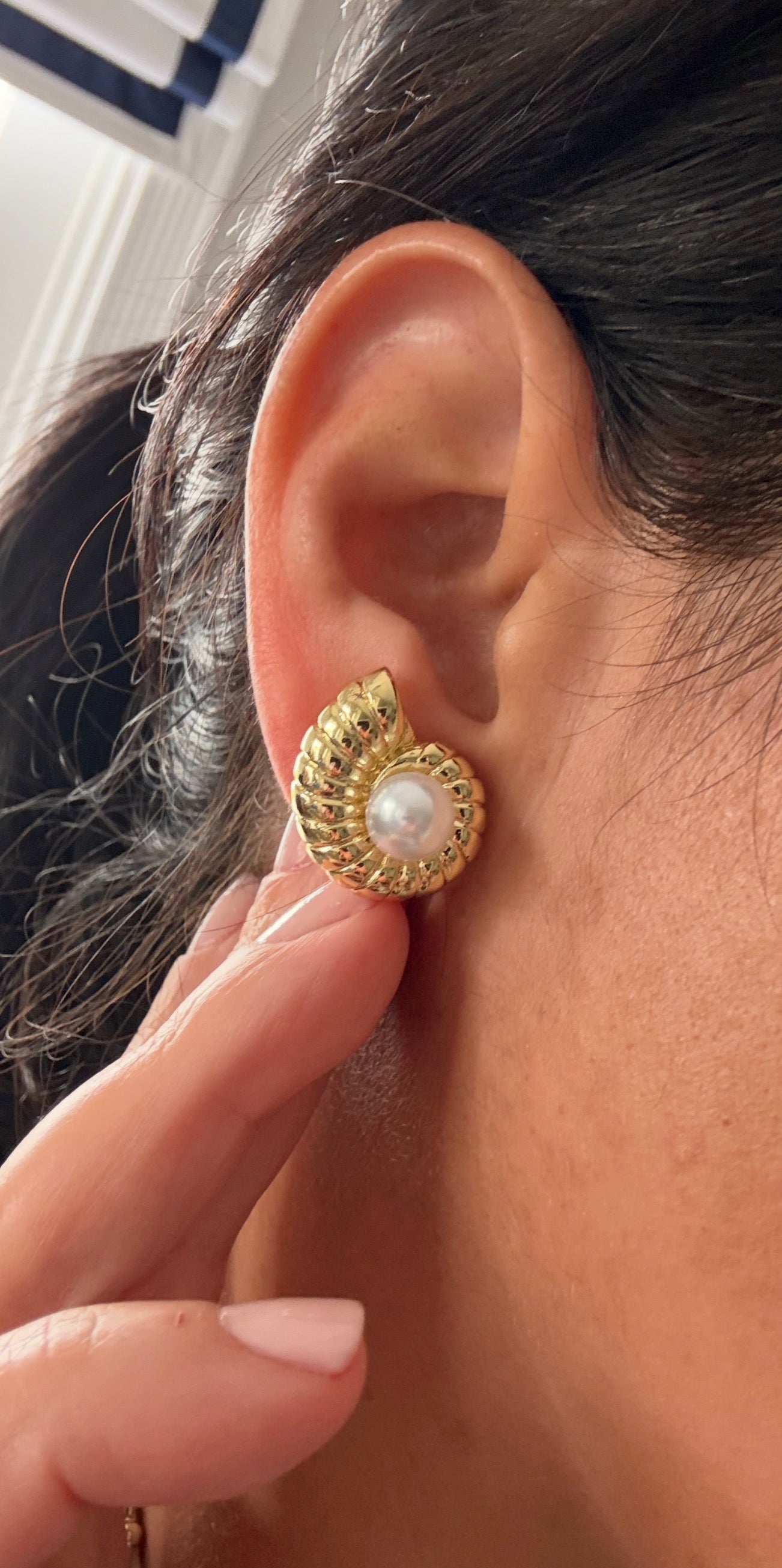 Golden Spiral Pearl Stud Earrings