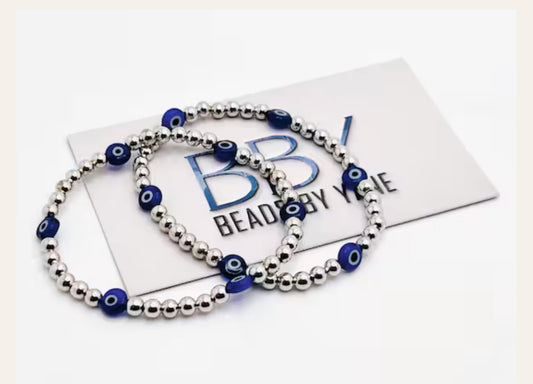 Evil eye silver bracelet set of 2