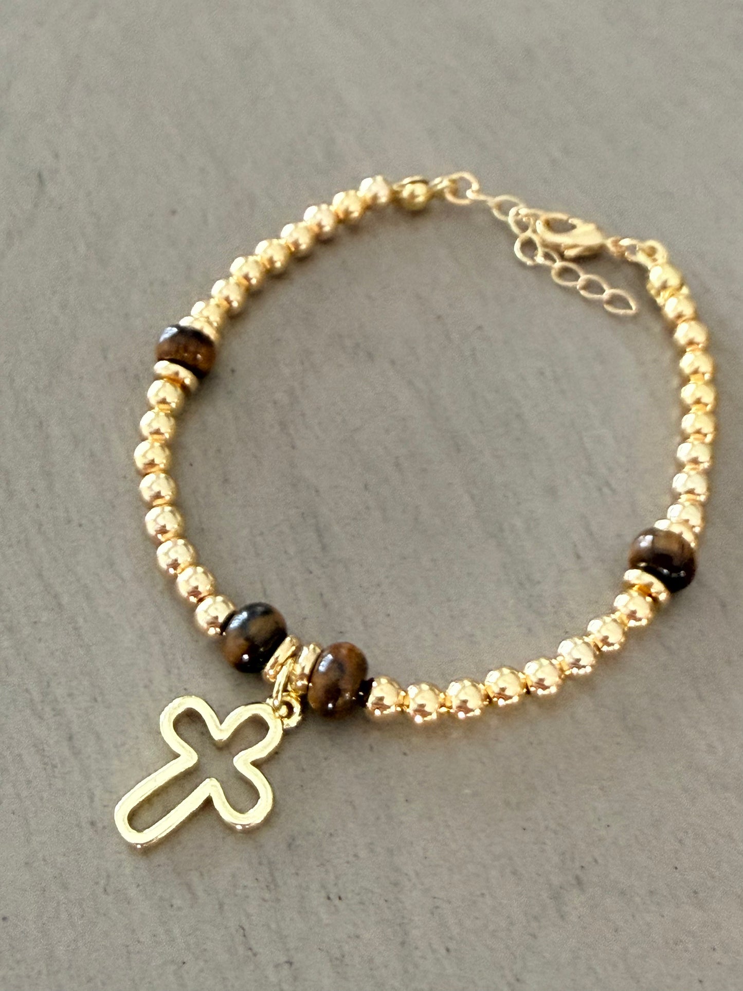 Golden Faith Cross & Tiger’s Eye Beaded Bracelet