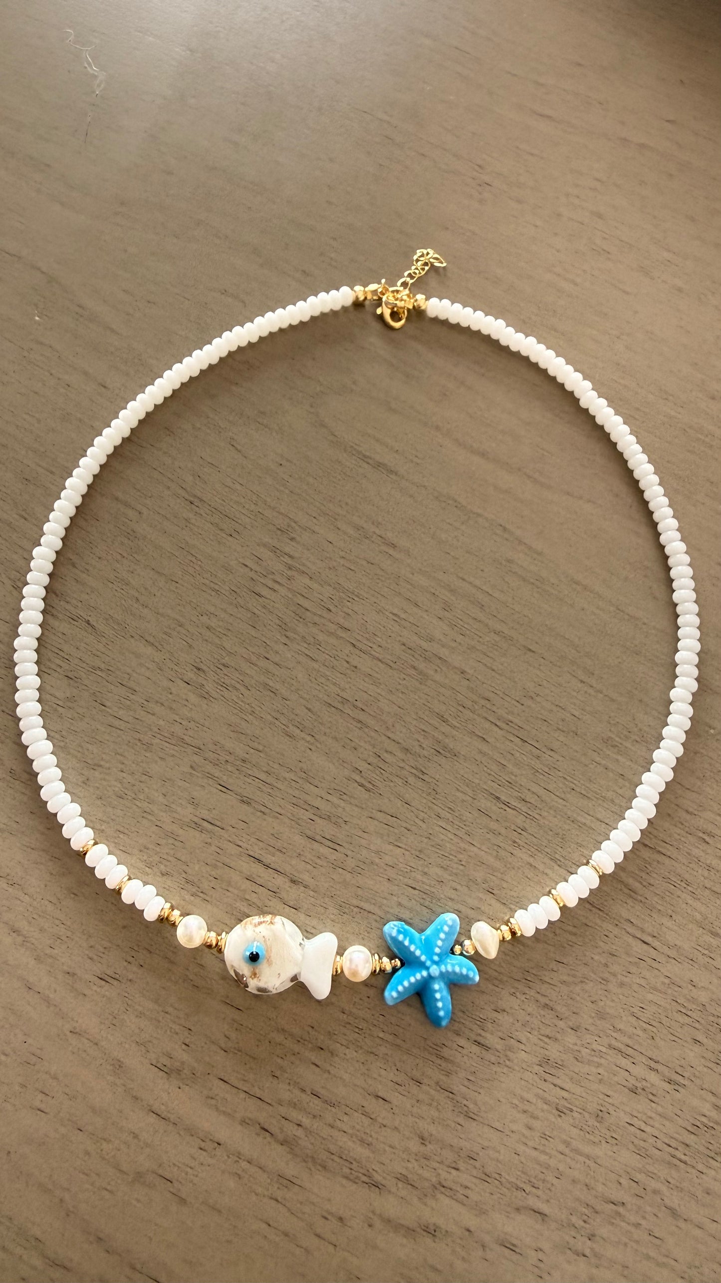 Ocean Charm Beaded Necklace with Starfish & Fish Pendant