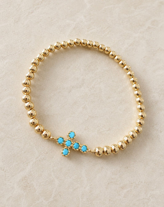 Turquoise Cross Gold Beaded Bracelet