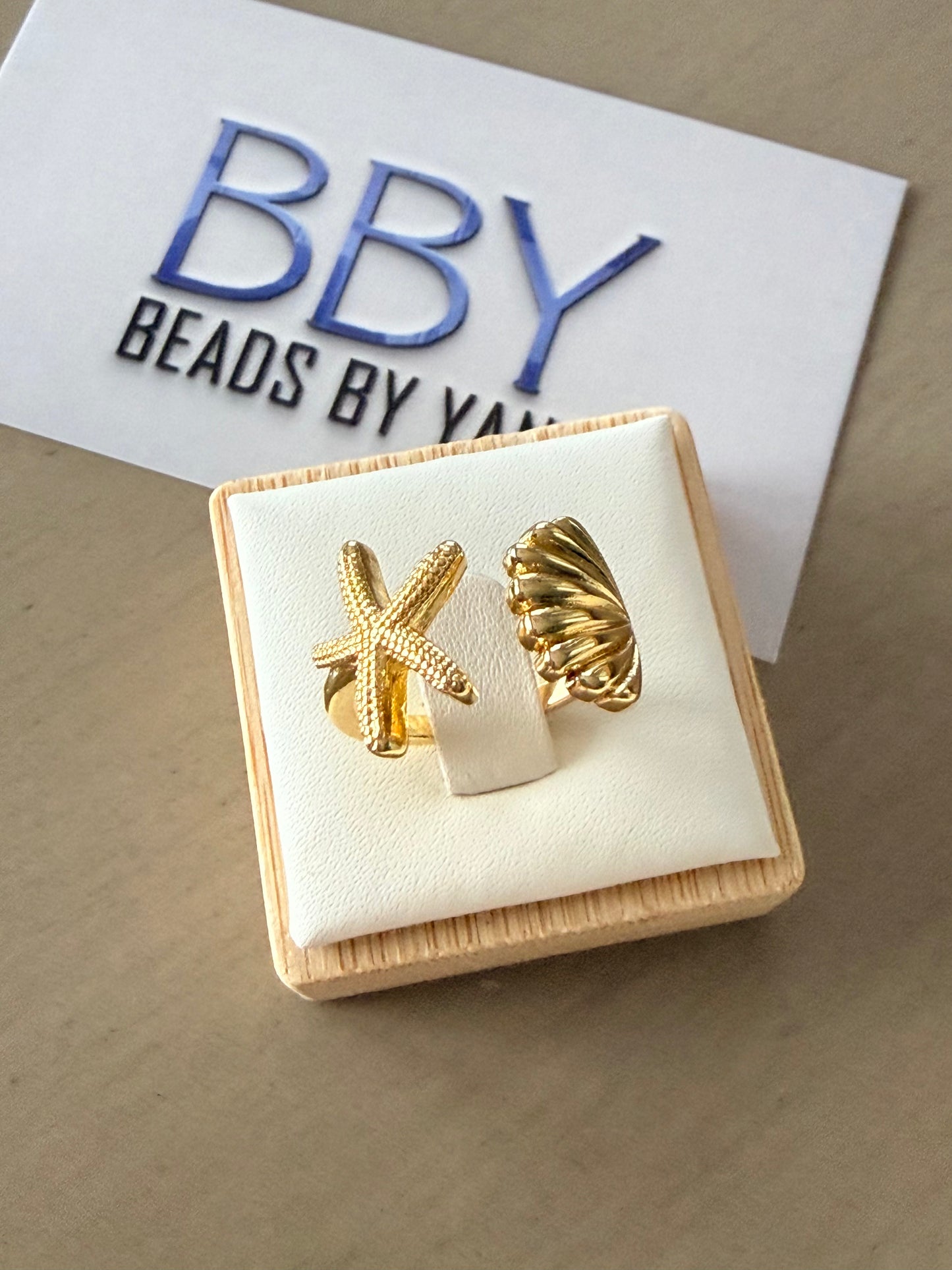 Gold Starfish & Shell Open Ring