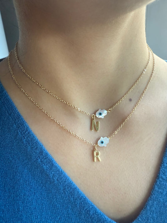 Gold Evil Eye & Initial Necklace – Personalized Protection Charm