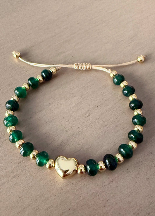 Gemstone Heart Charm Bracelet Set