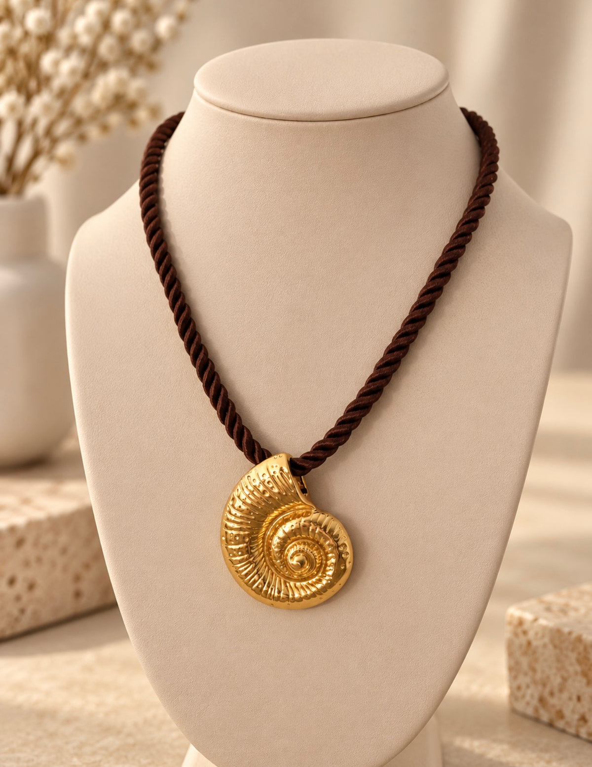 Nautical Rope & Gold Shell Necklace