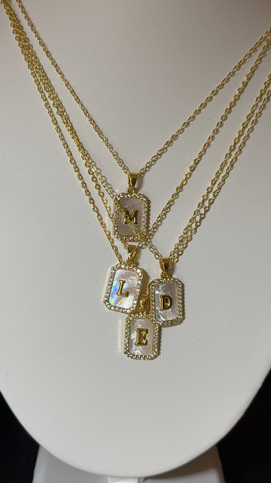 Initial Rectangle Mother of Pearl Necklace