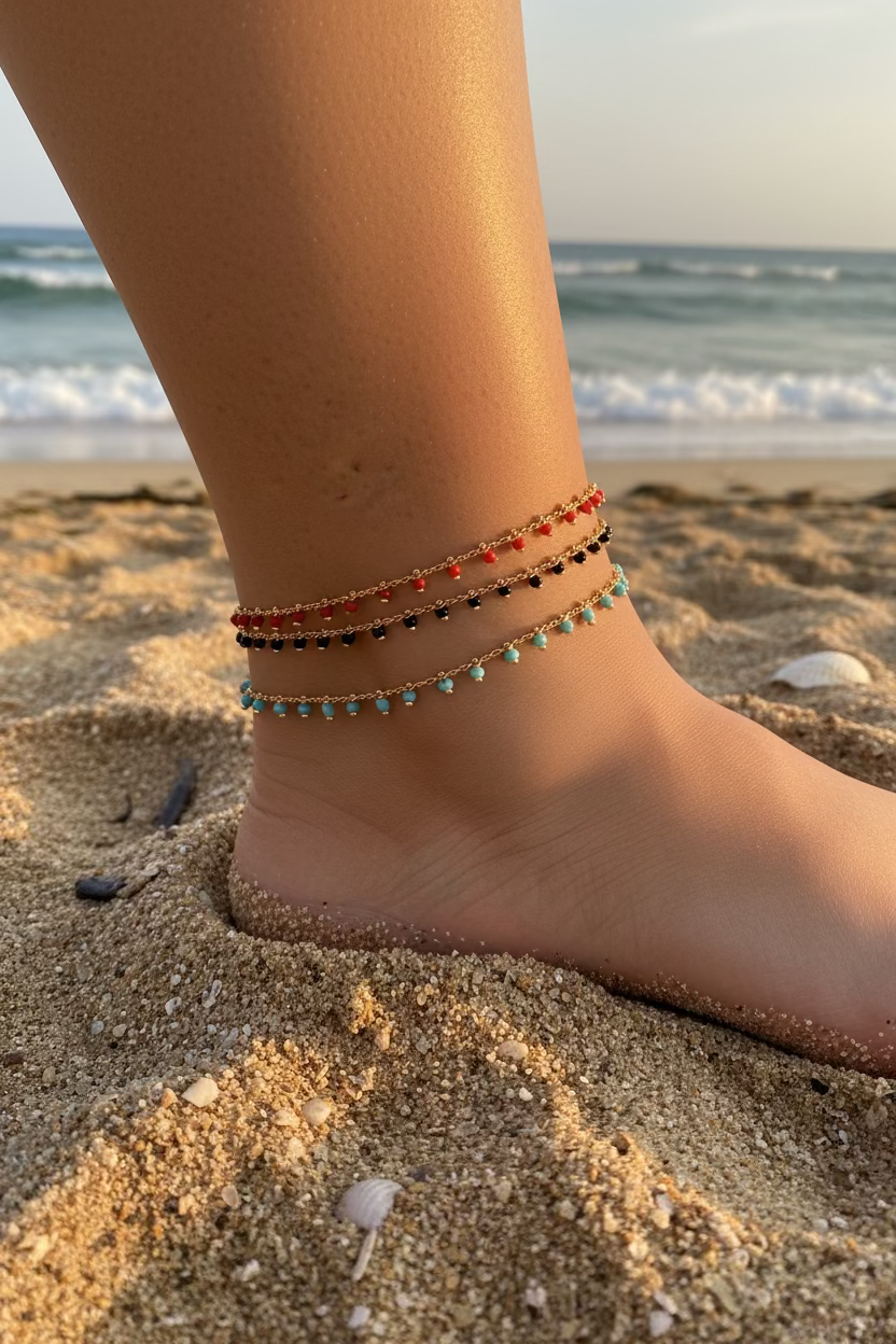 Dainty Beaded Drop Anklet, Gold Chain Ankle Bracelet, Boho Summer Anklet