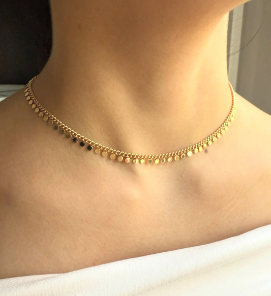 Golden Disc Choker Necklace