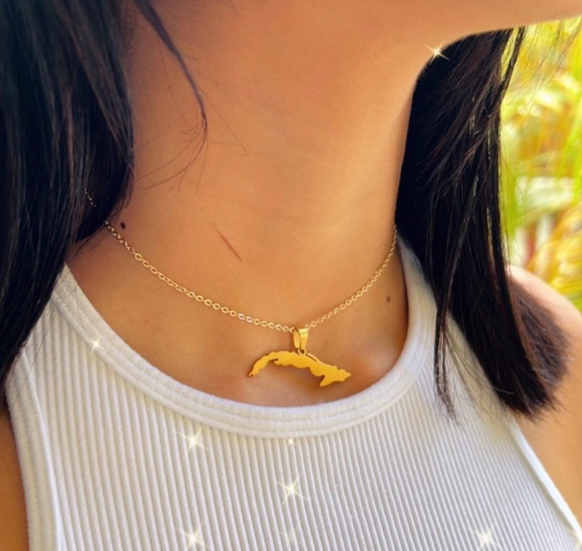 Cuba Map Gold Necklace