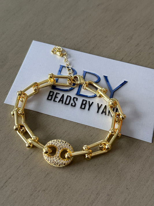Gold Pave Circle Link Bracelet
