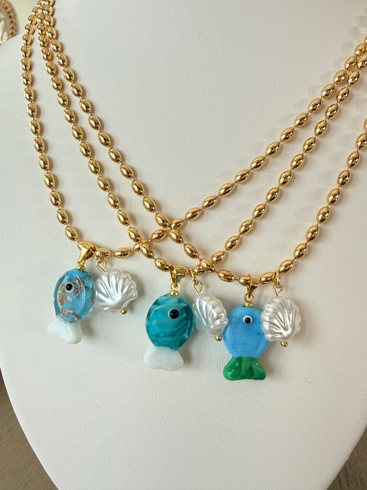 Coastal Fish & Pearl Charm Necklace