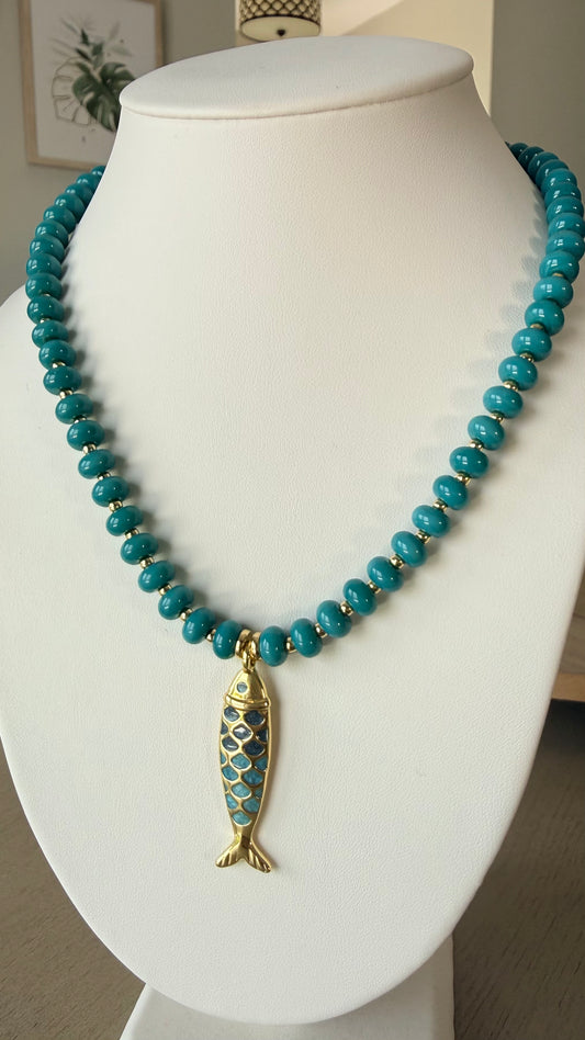 Mediterranean Blue Fish Necklace