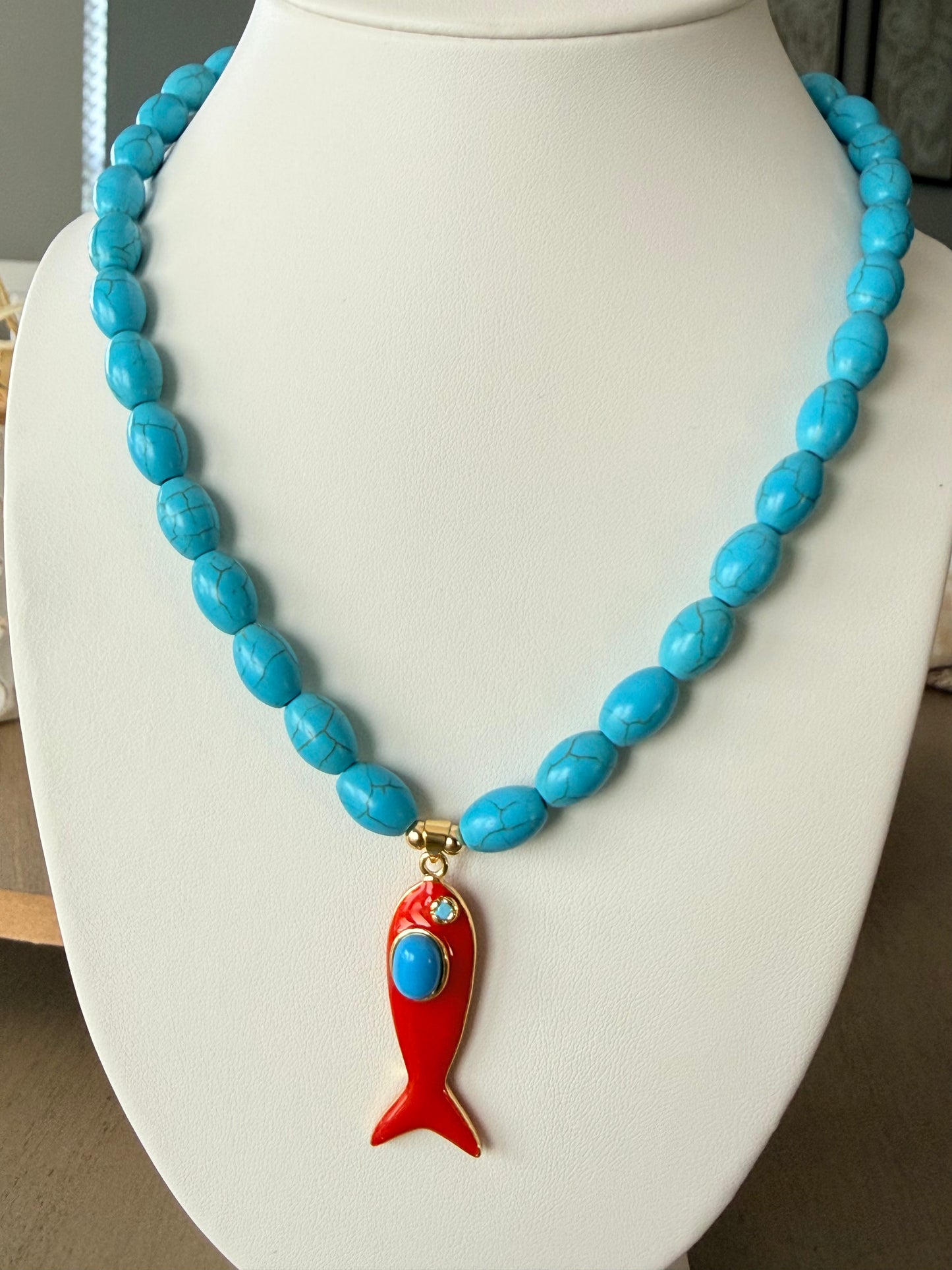 Coastal Fish Charm Beaded Necklace