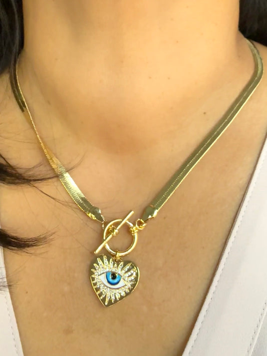 Golden Heart Evil Eye Necklace