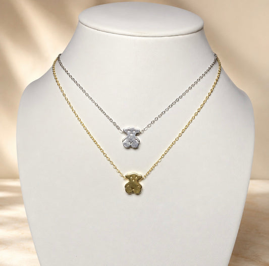 Gold or silver teddy charm chain necklace