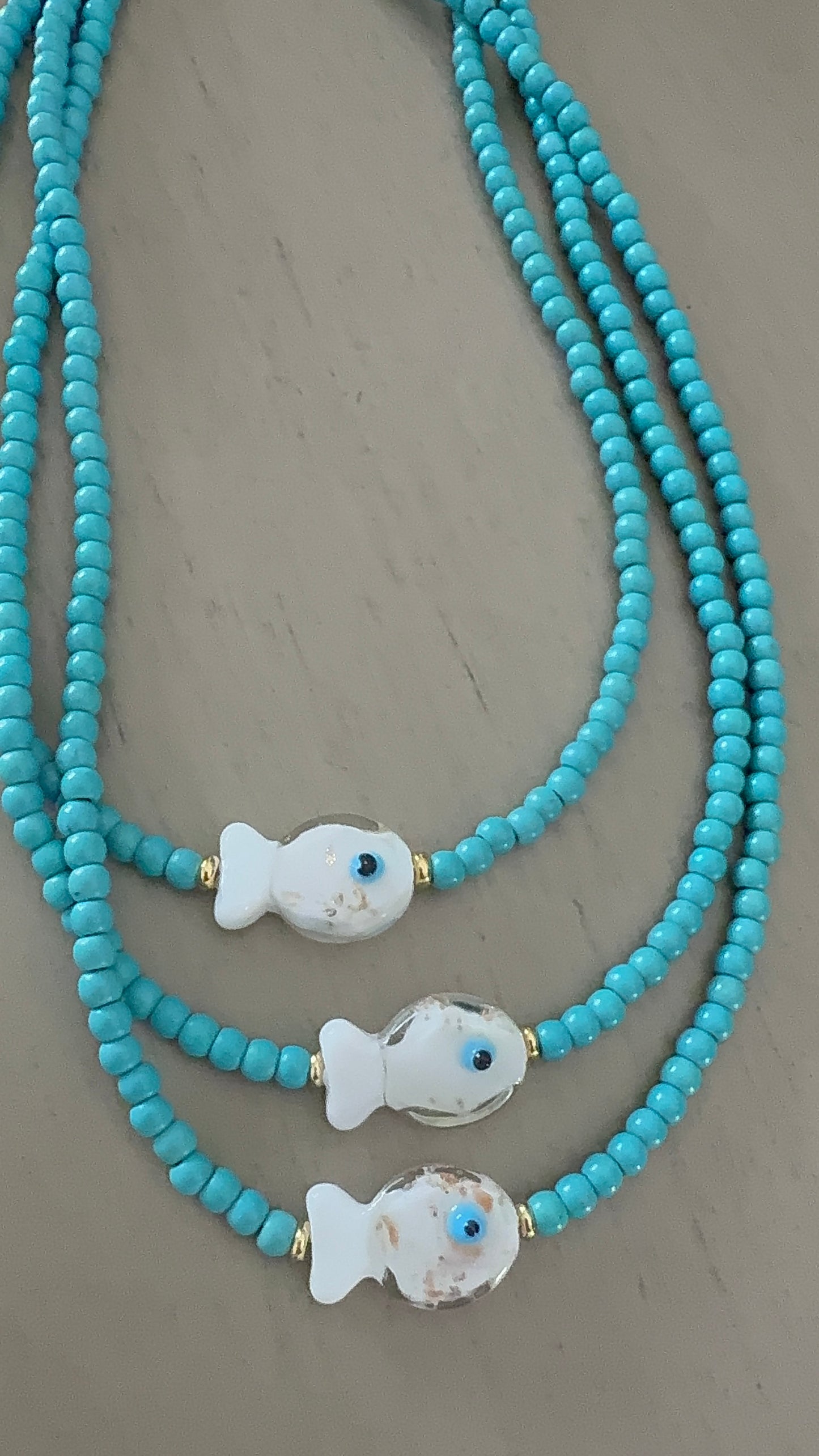 Turquoise Beaded Fish Charm Necklace – Coastal Summer Jewelry