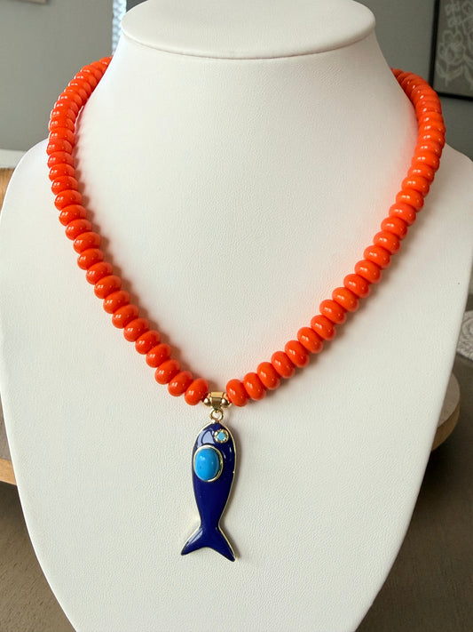 Coastal Fish Charm Beaded Necklace
