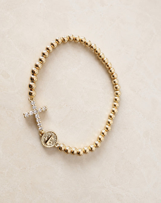 Saint Benedict Crystal Cross Bracelet