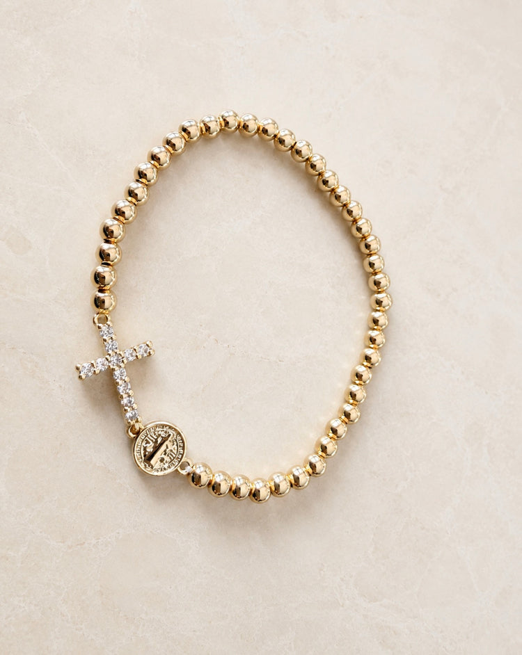Saint Benedict Crystal Cross Bracelet