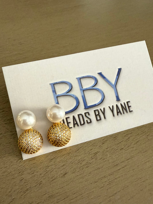 Golden Pearl Pavé Statement Earrings