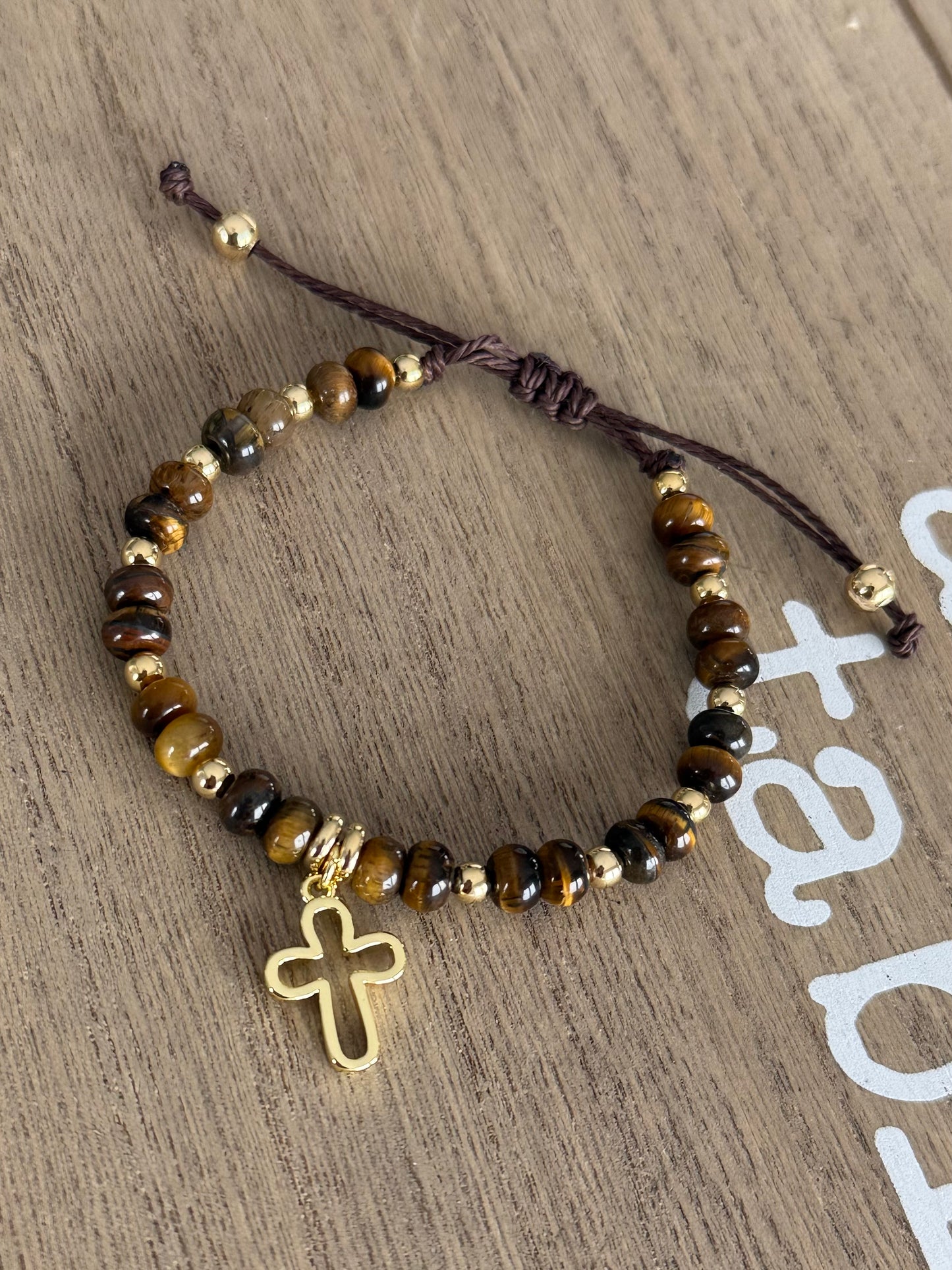 Golden Faith Tiger Eye Cross Bracelet