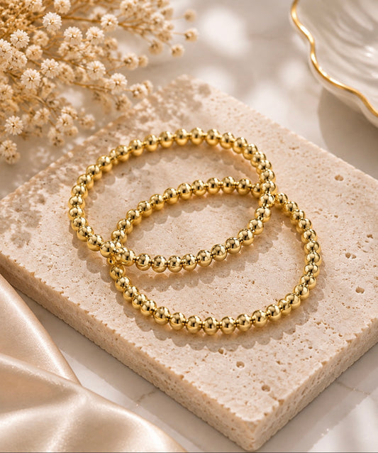 Classic 4mm Gold Beaded Bracelet Set