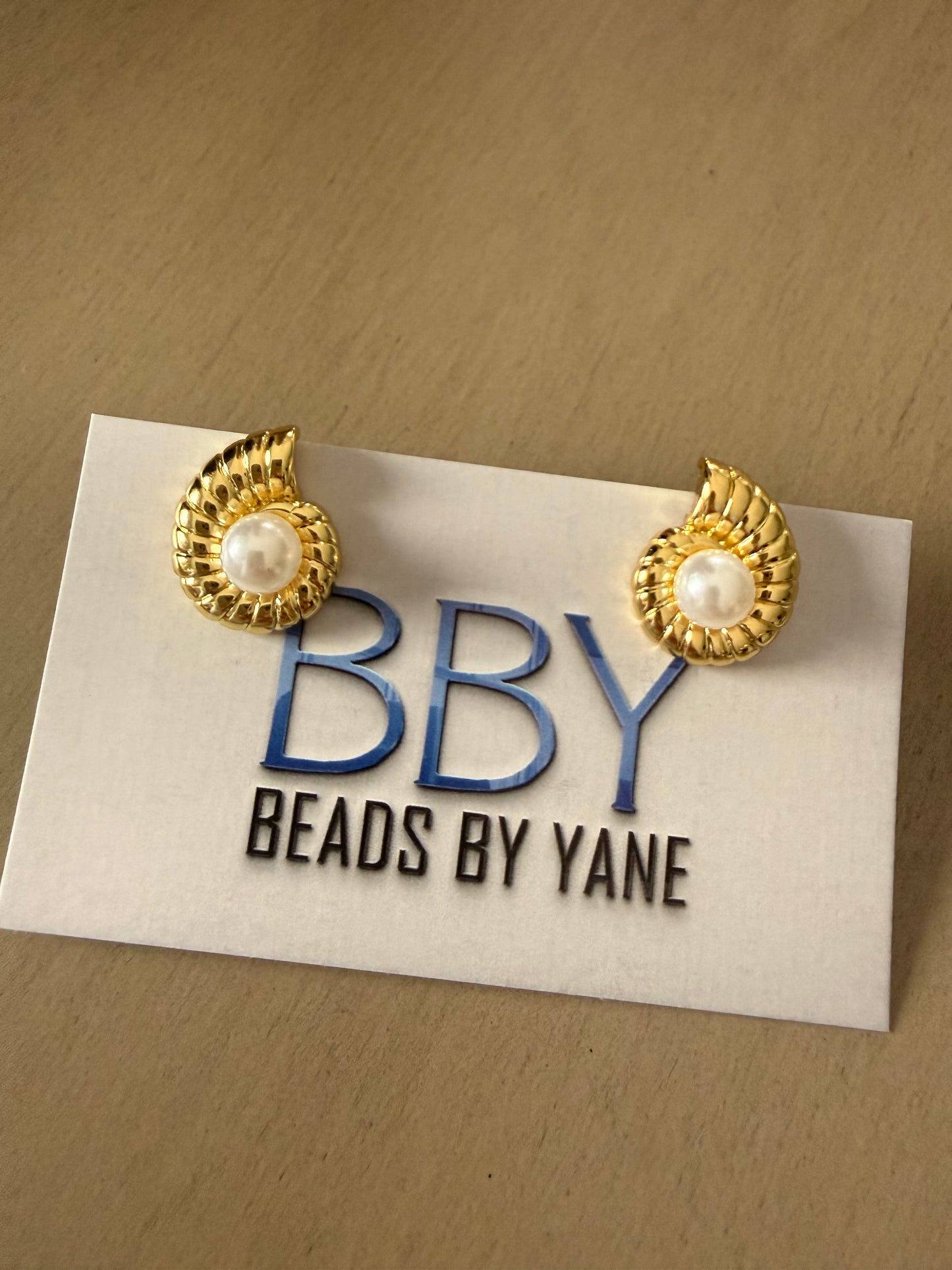 Golden Spiral Pearl Stud Earrings