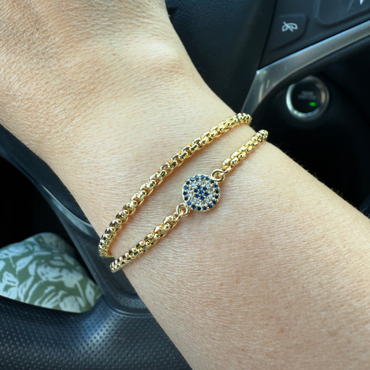 Evil eye set of 2 gold bracelets