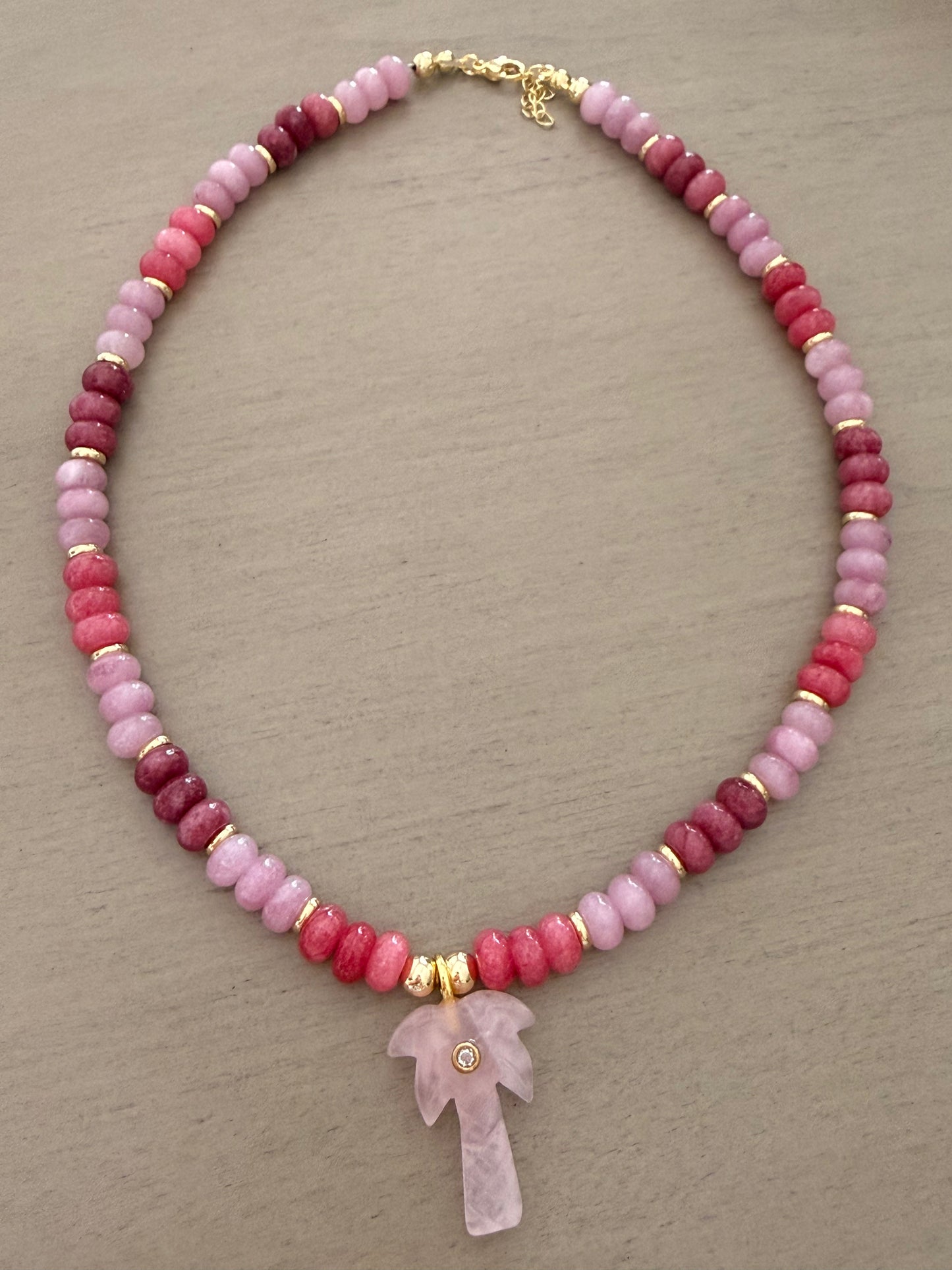 Palm Aura Pink Beaded Necklace