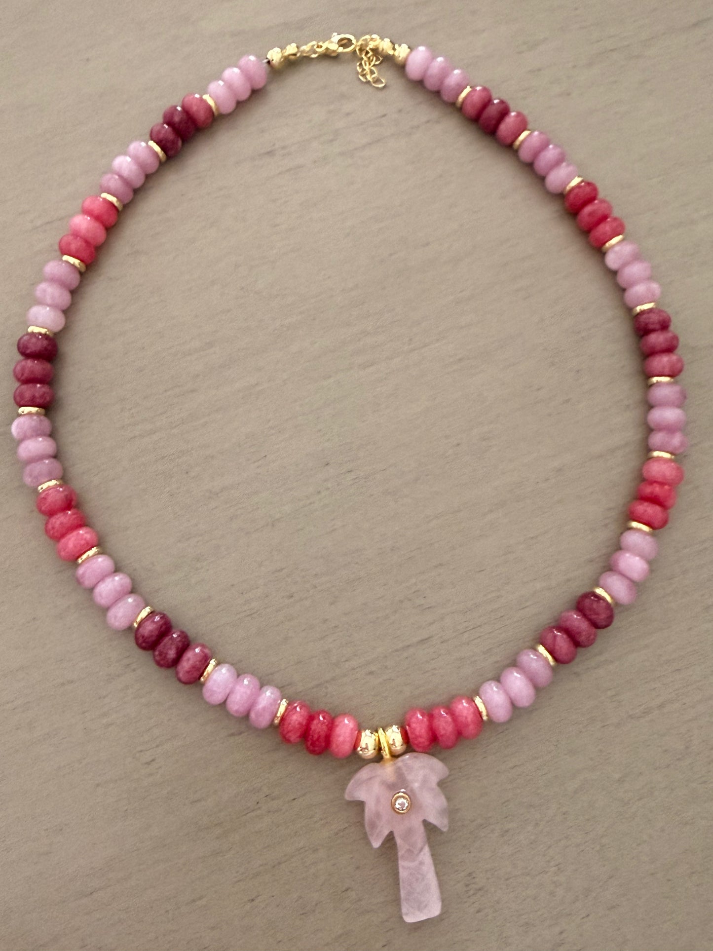 Palm Aura Pink Beaded Necklace