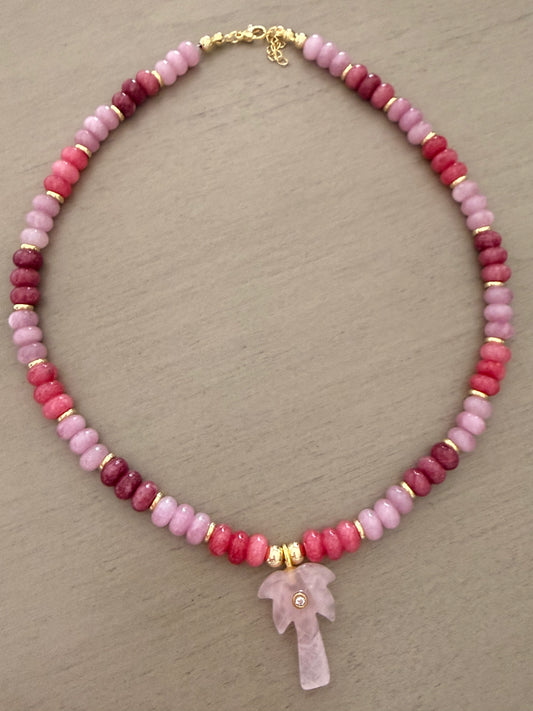 Palm Aura Pink Beaded Necklace