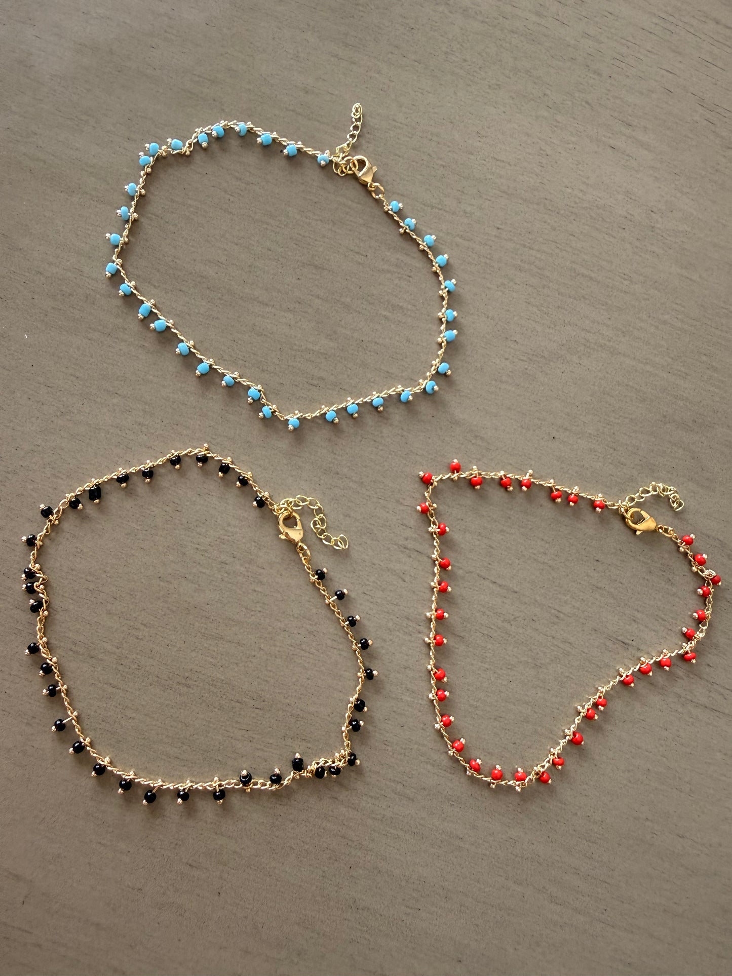Dainty Beaded Drop Anklet, Gold Chain Ankle Bracelet, Boho Summer Anklet
