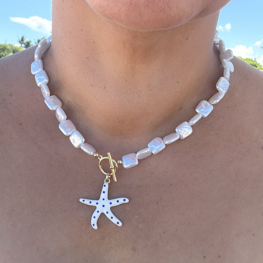 Starfish Charm Square Pearl Necklace