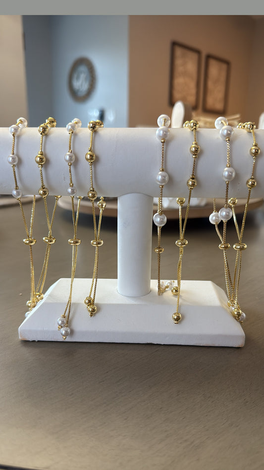 Elegant Pearl & Gold Adjustable Bracelets