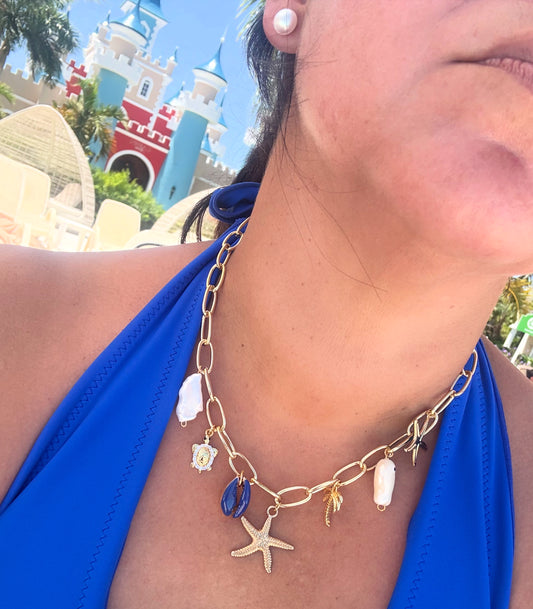Gold Ocean Charm Necklace
