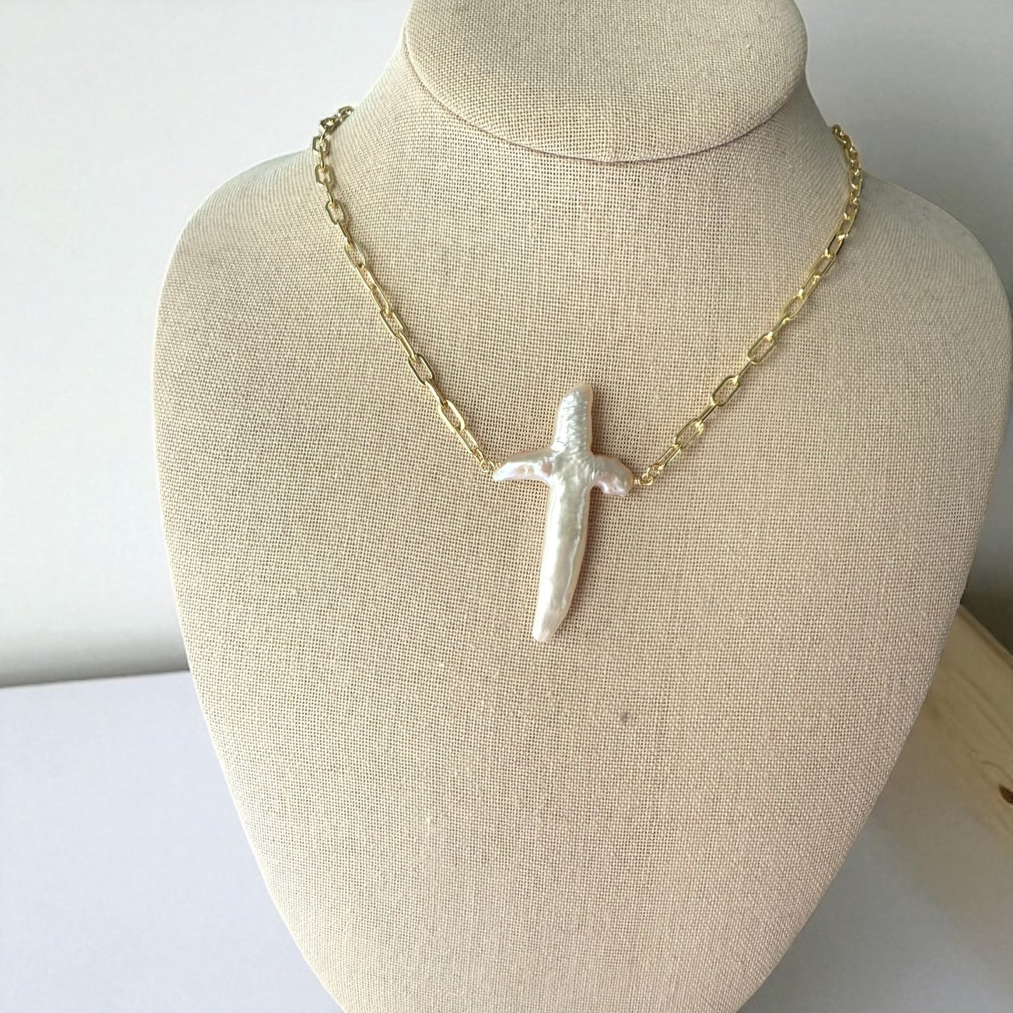 Baroque Pearl Cross Necklace