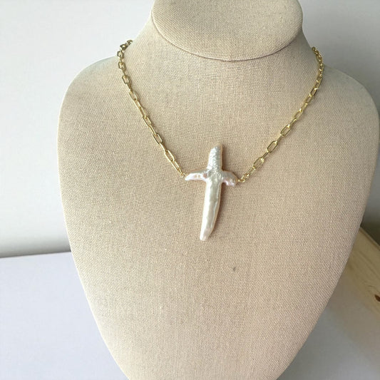Baroque Pearl Cross Necklace