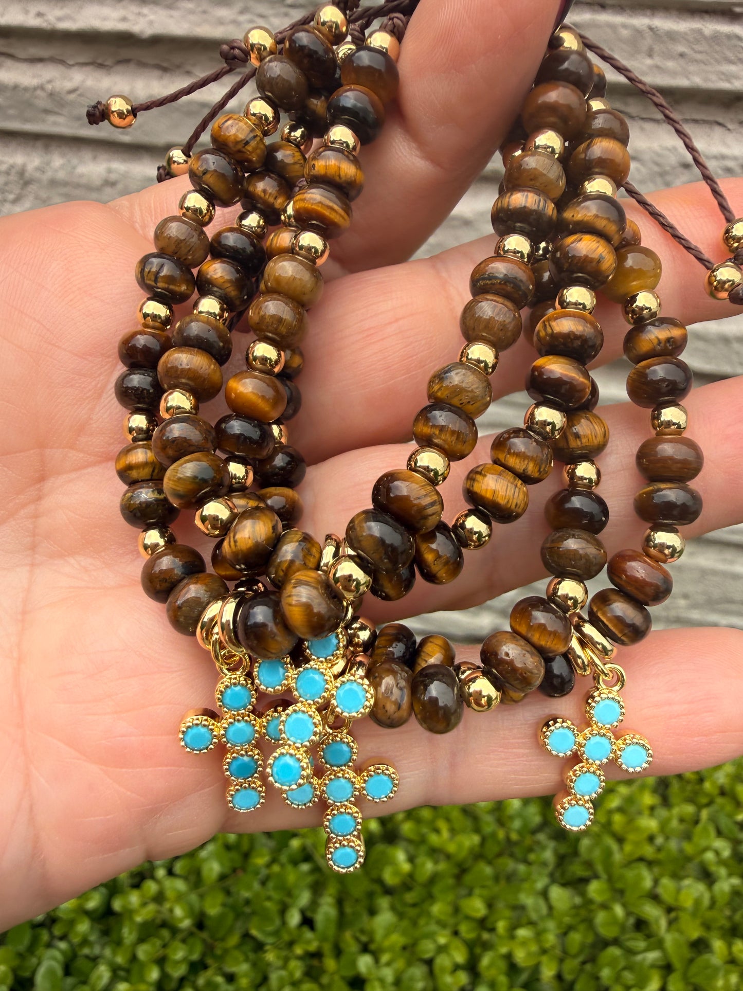 Tiger’s Eye Bracelet with Turquoise Cross