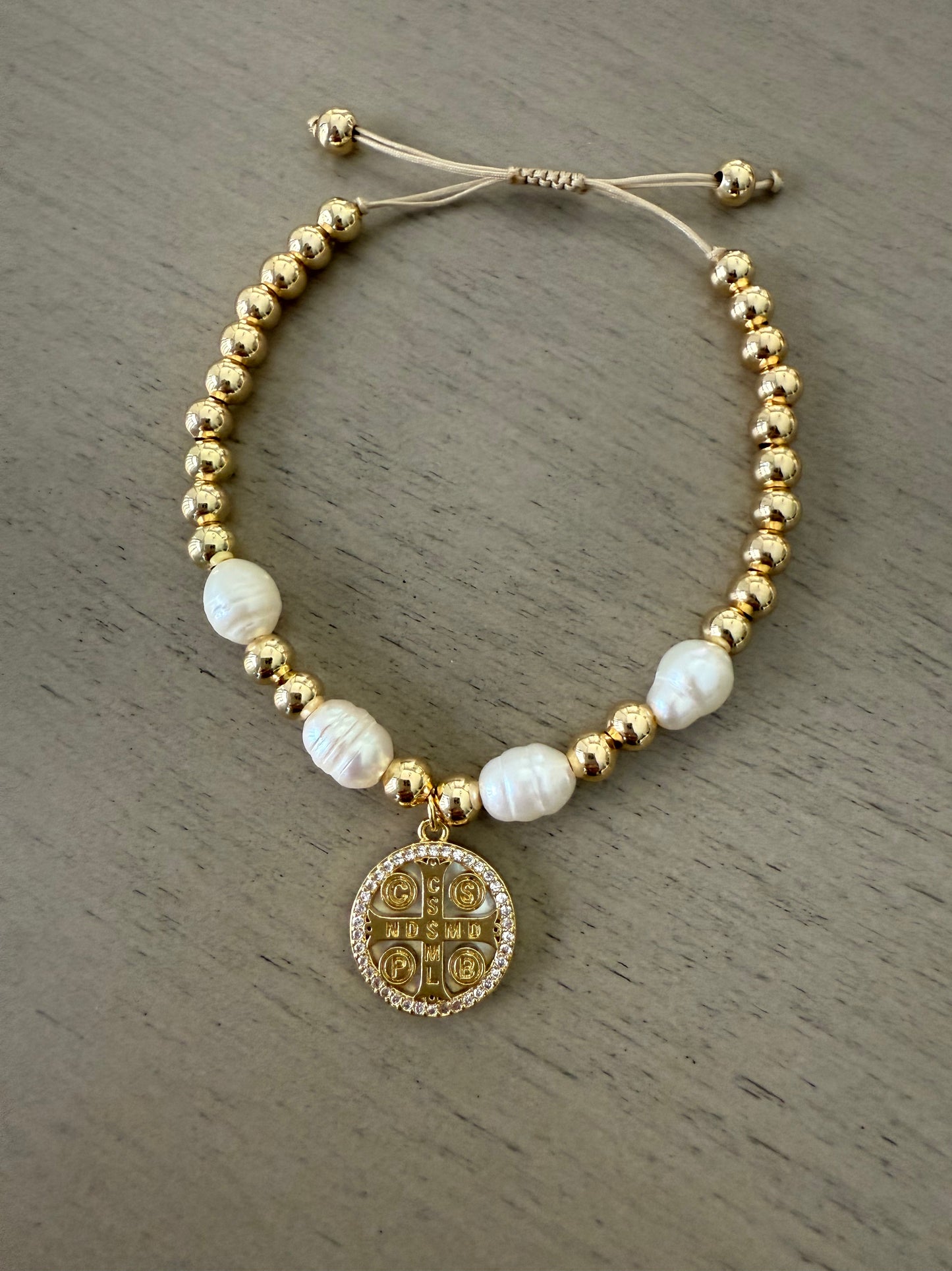 Gold & Pearl Benedictine Protection Bracelet