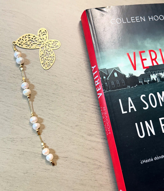 Golden Butterfly Bookmark with Freshwater Pearls