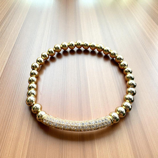 Gold Beaded Crystal Bar Bracelet