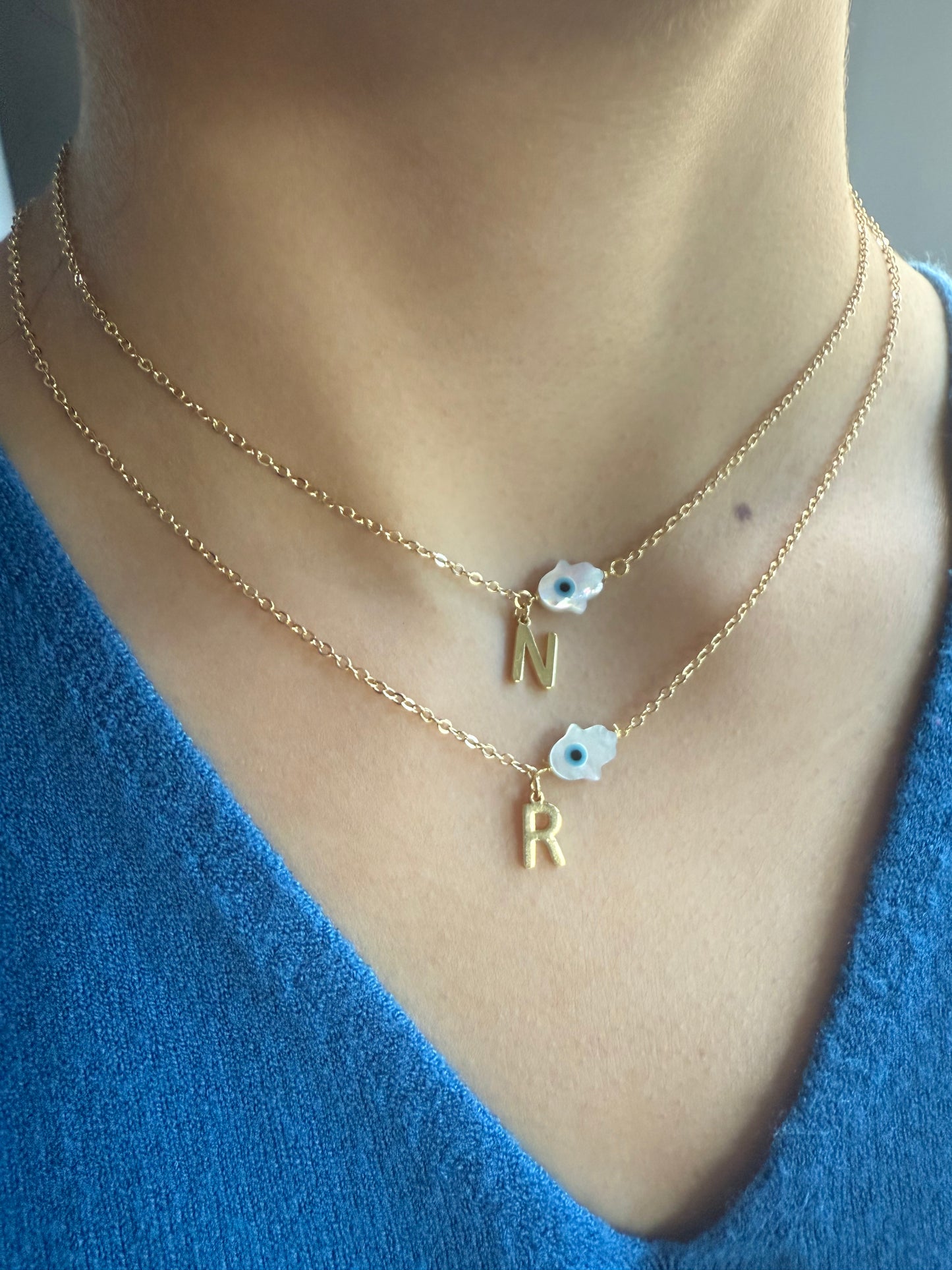 Gold Evil Eye & Initial Necklace – Personalized Protection Charm