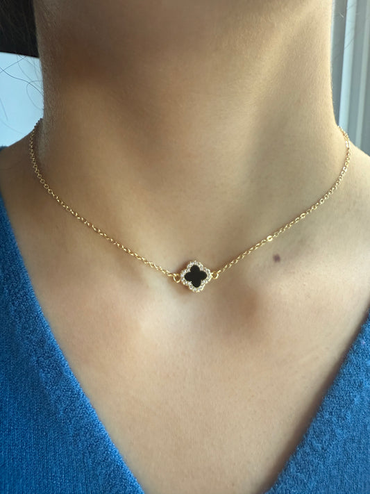Black Clover Pendant Necklace – Gold Dainty Charm