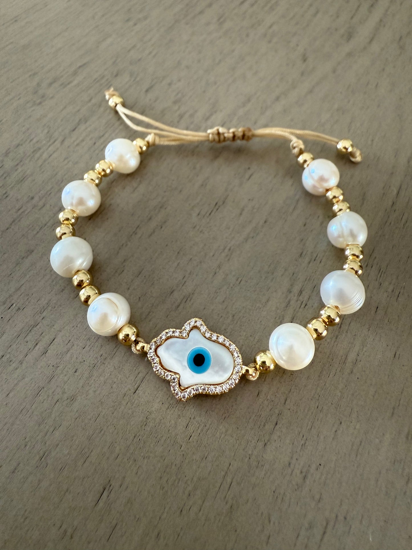 Golden Pearl Evil Eye Bracelet