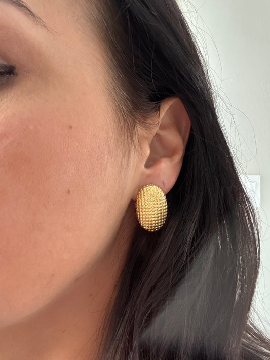 Textured Gold Oval Stud Earrings